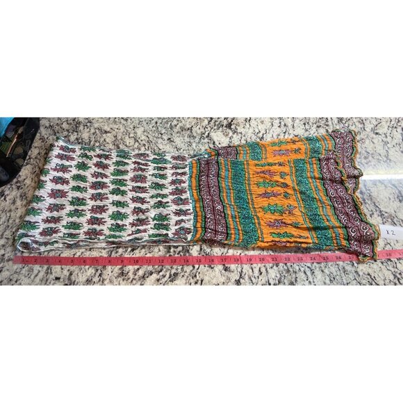 Womens Rectangle Scarf Multicolor Crinkle Cotton White Green Orange Floral Boho - Picture 5 of 7